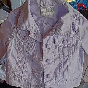 Jona Michelle Lavender Cropped Denim Jacket with Lace Accents